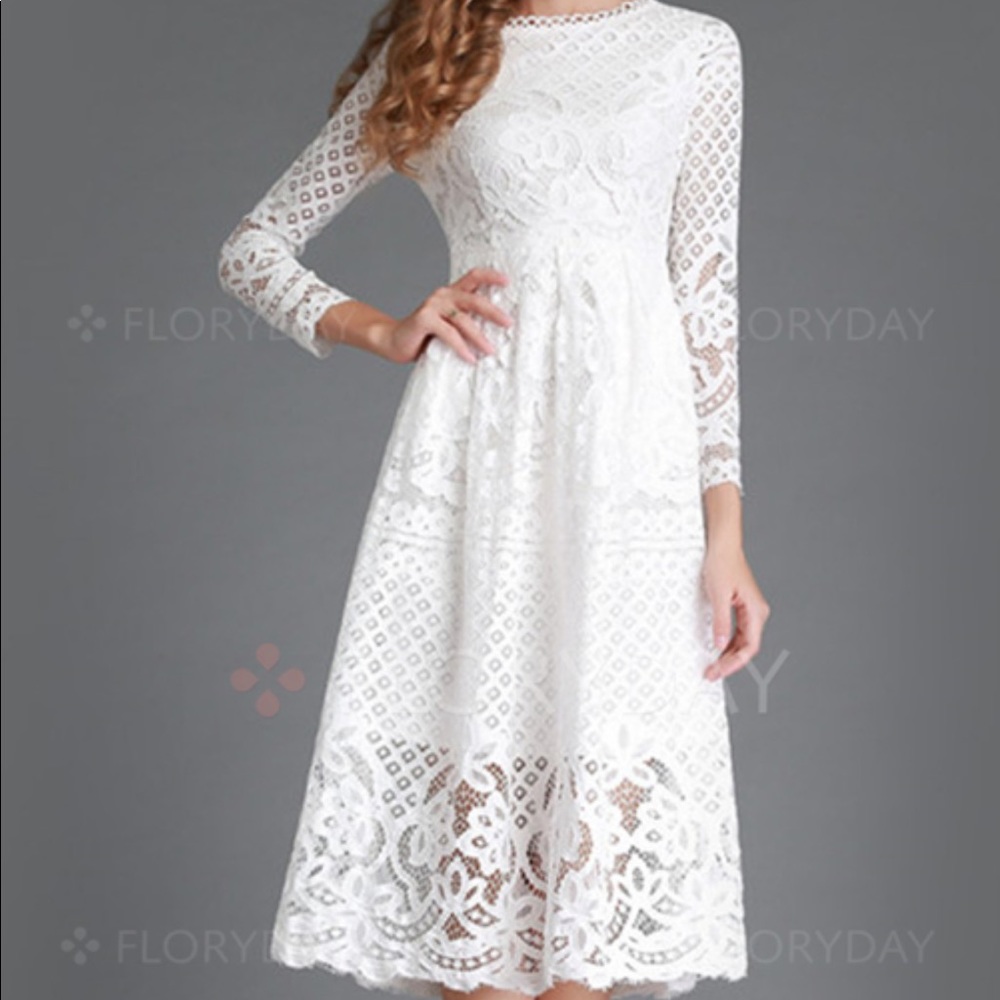 NEW Floryday White Lace Dress - Size Large